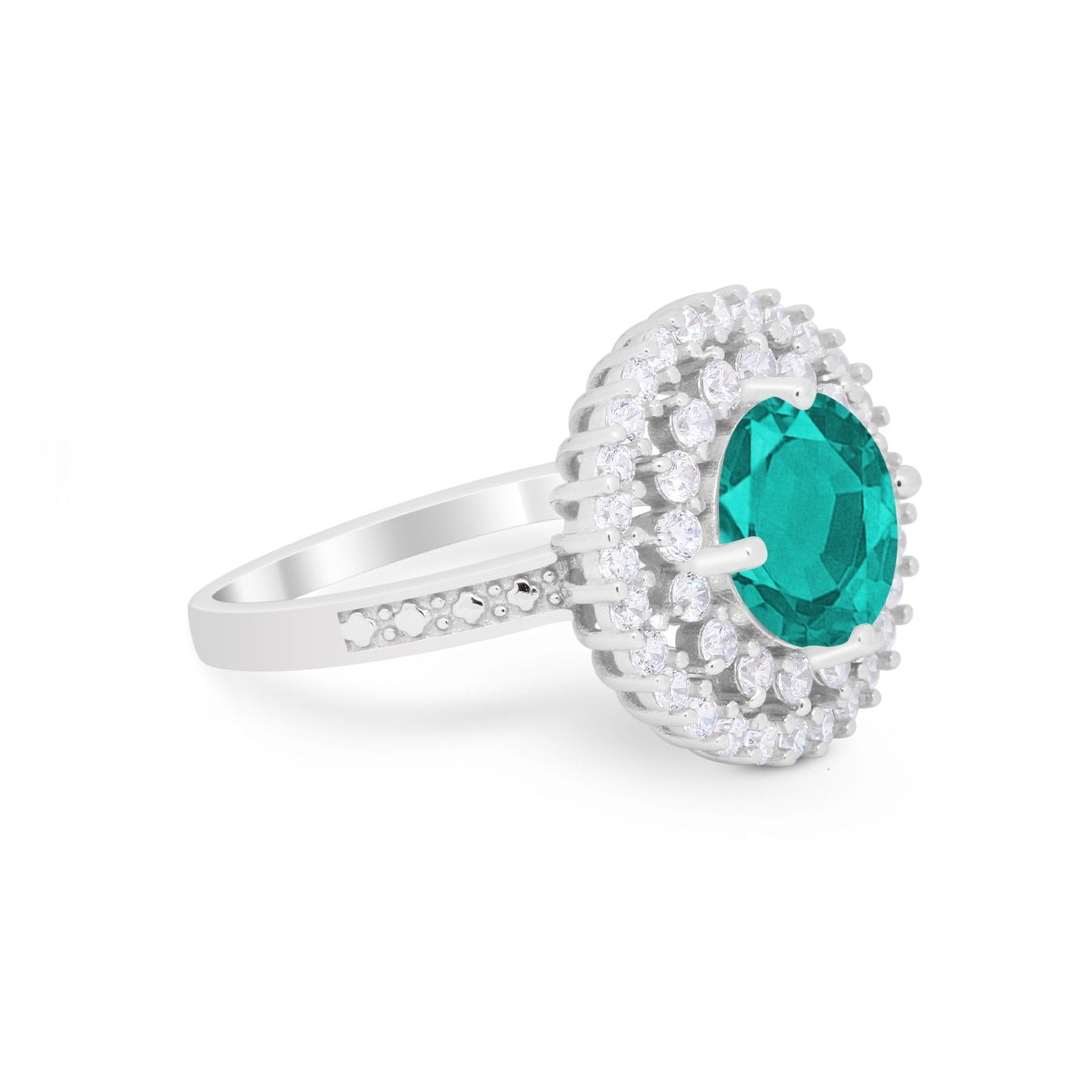 Cocktail Round Simulated Paraiba Tourmaline CZ Wedding Ring