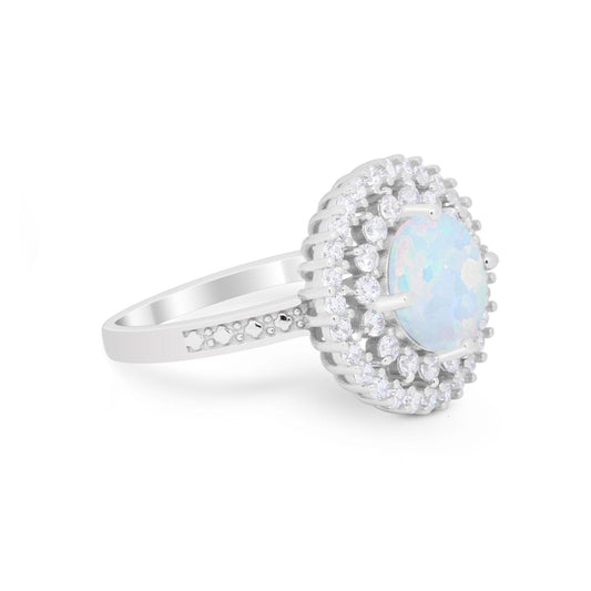 Cocktail Round Lab Created White Opal Wedding Ring