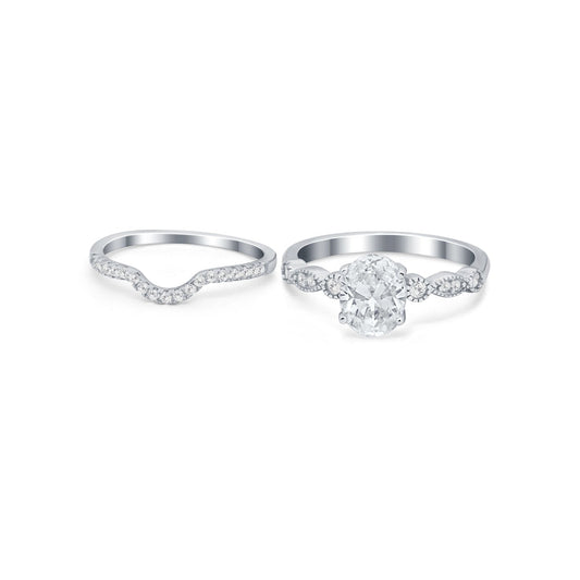 Two Piece Band Round Simulated Cubic Zirconia Wedding Ring