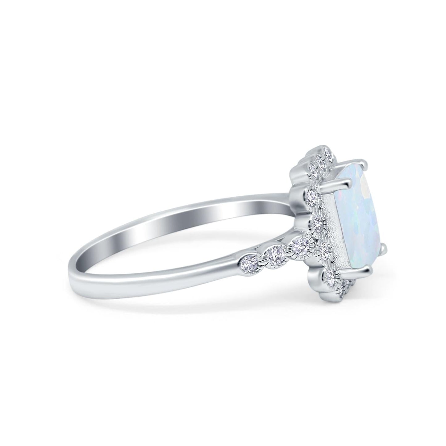 Halo Radiant Cut Wedding Ring Lab Created White Opal