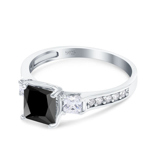 Princess Cut Art Deco Wedding Ring Simulated Black CZ