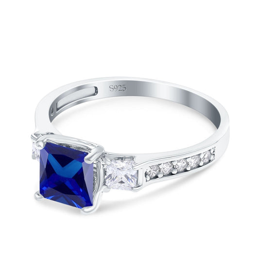 Princess Cut Art Deco Wedding Ring Simulated Blue Sapphire CZ