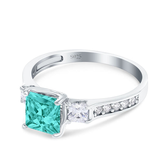 Princess Cut Art Deco Wedding Ring Simulated Paraiba Tourmaline CZ