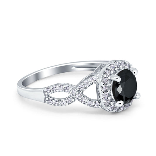 Vintage Infinity Shank Wedding Ring Round Simulated Black CZ