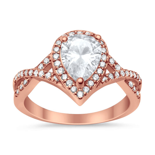 Teardrop Wedding Promise Ring Infinity Round Rose Tone, Simulated CZ