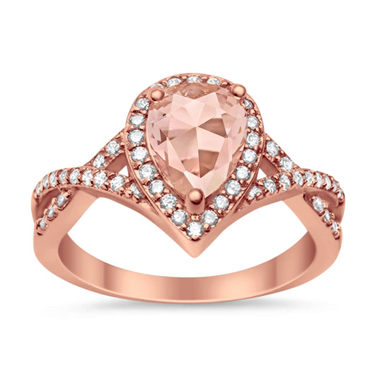 Teardrop Wedding Promise Ring Rose Tone, Simulated Morganite CZ