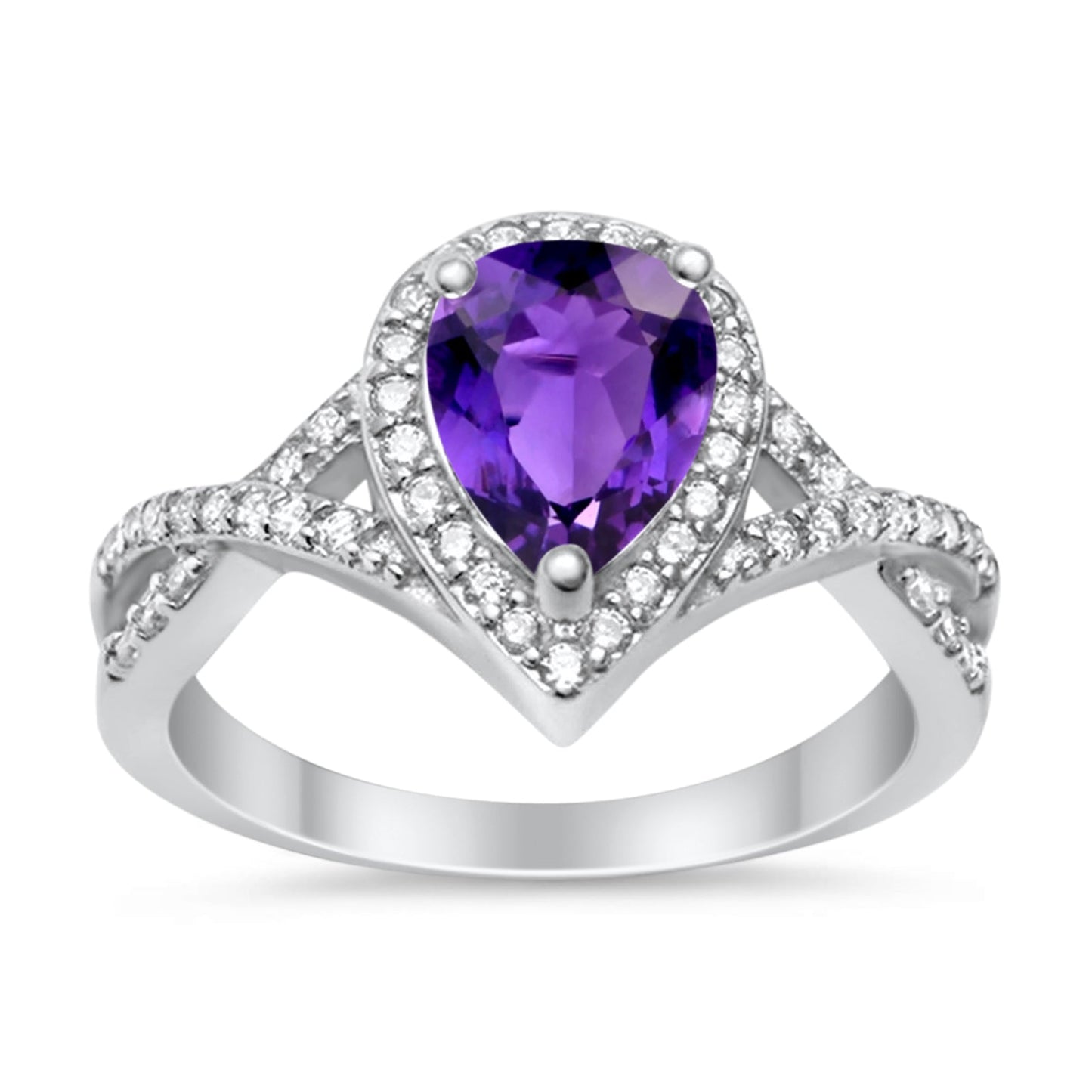 Teardrop Wedding Promise Ring Infinity Round Simulated Amethyst CZ