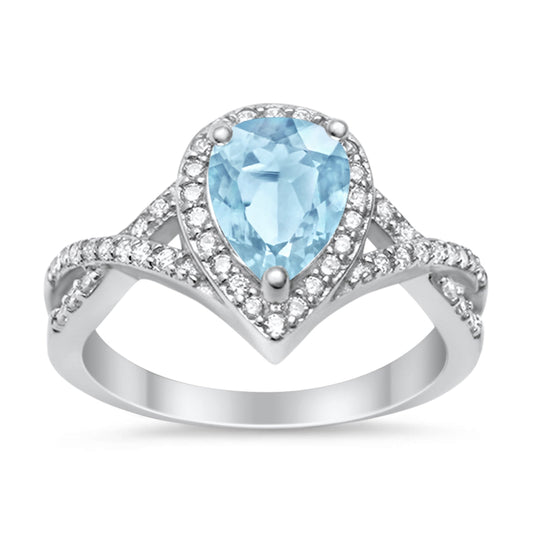 Teardrop Infinity Round Simulated Aquamarine CZ Wedding Promise Ring