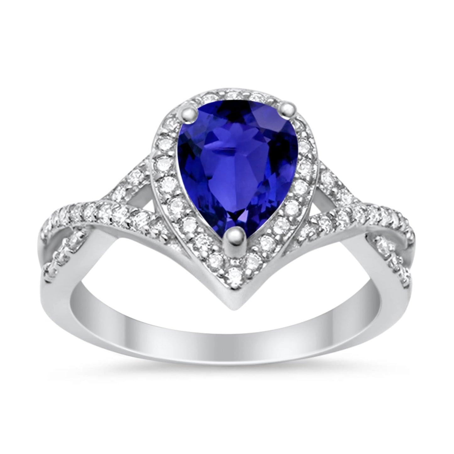 Teardrop Wedding Promise Ring Infinity Round Simulated Blue Sapphire CZ