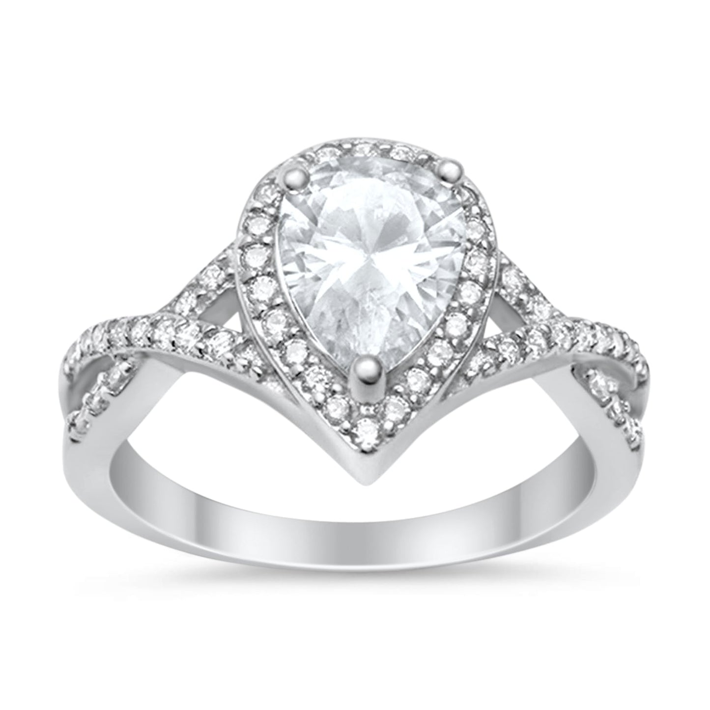 Teardrop Infinity Round Simulated CZ Wedding Promise Ring