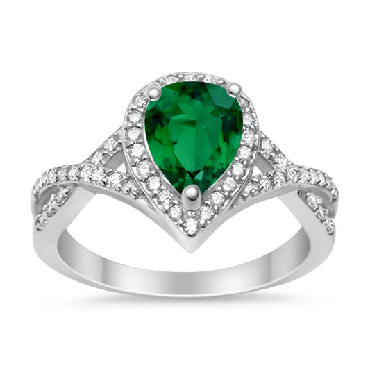 Teardrop Wedding Promise Ring Infinity Round Simulated Green Emerald CZ