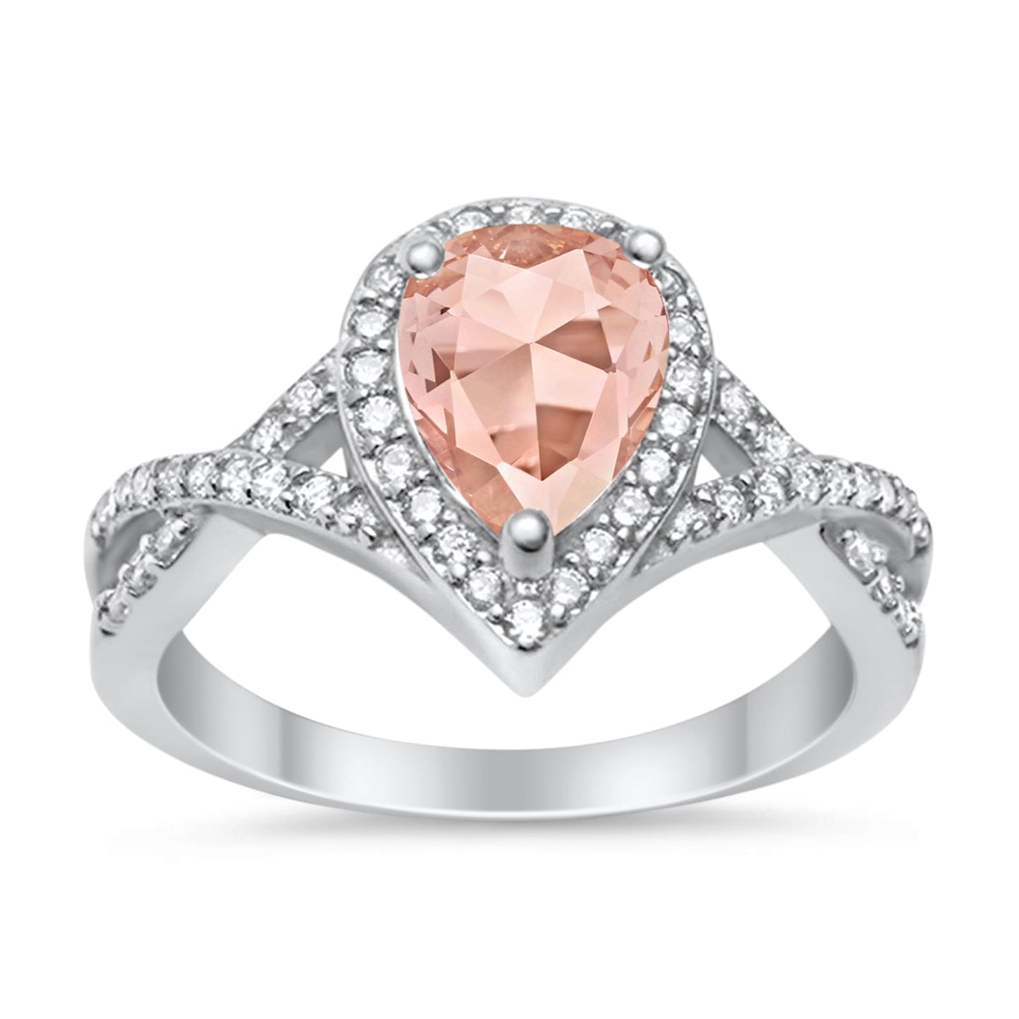 Teardrop Wedding Promise Ring Infinity Round Simulated Morganite CZ