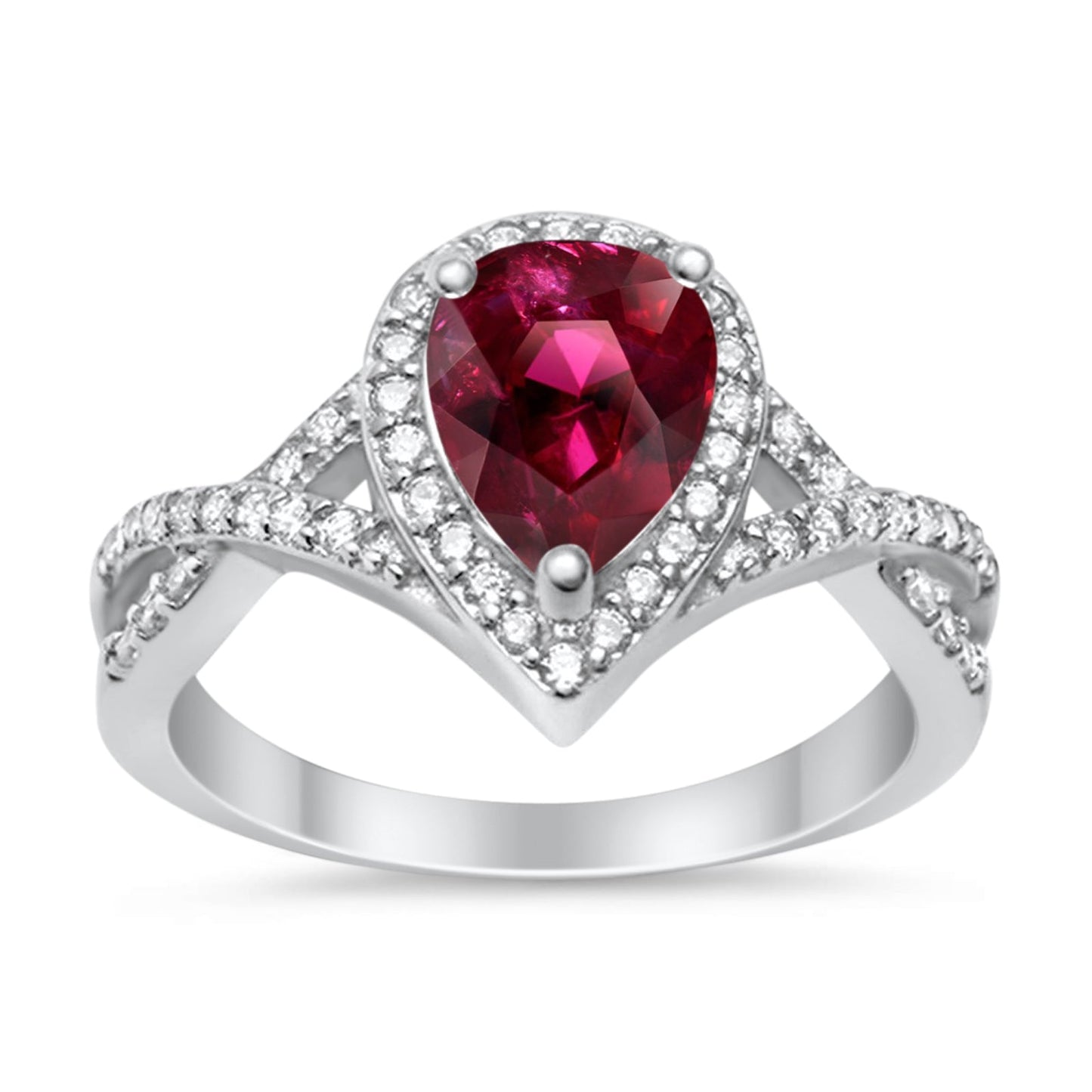 Teardrop Wedding Promise Ring Infinity Round Simulated Ruby CZ