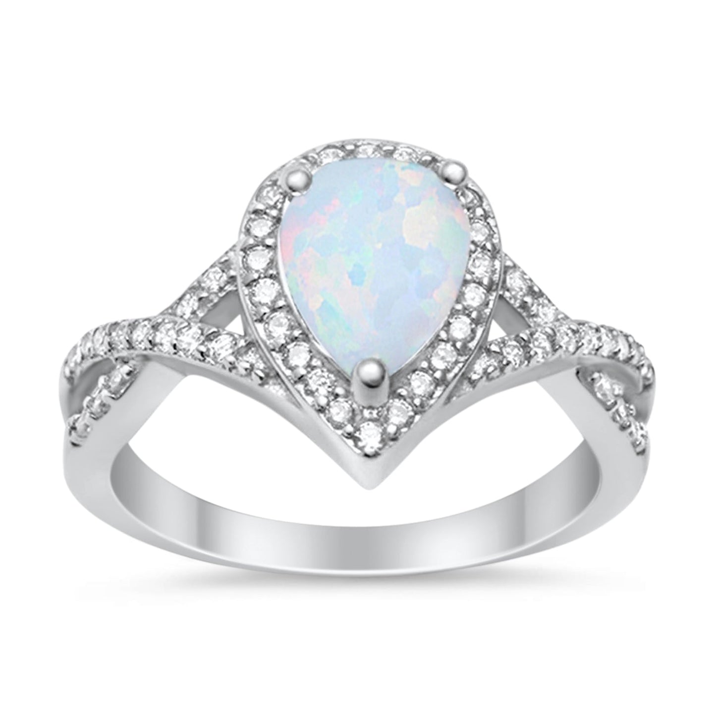 Teardrop Wedding Promise Ring Infinity Round Lab Created White Opal