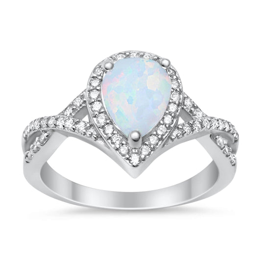 Teardrop Wedding Promise Ring Infinity Round Lab Created White Opal