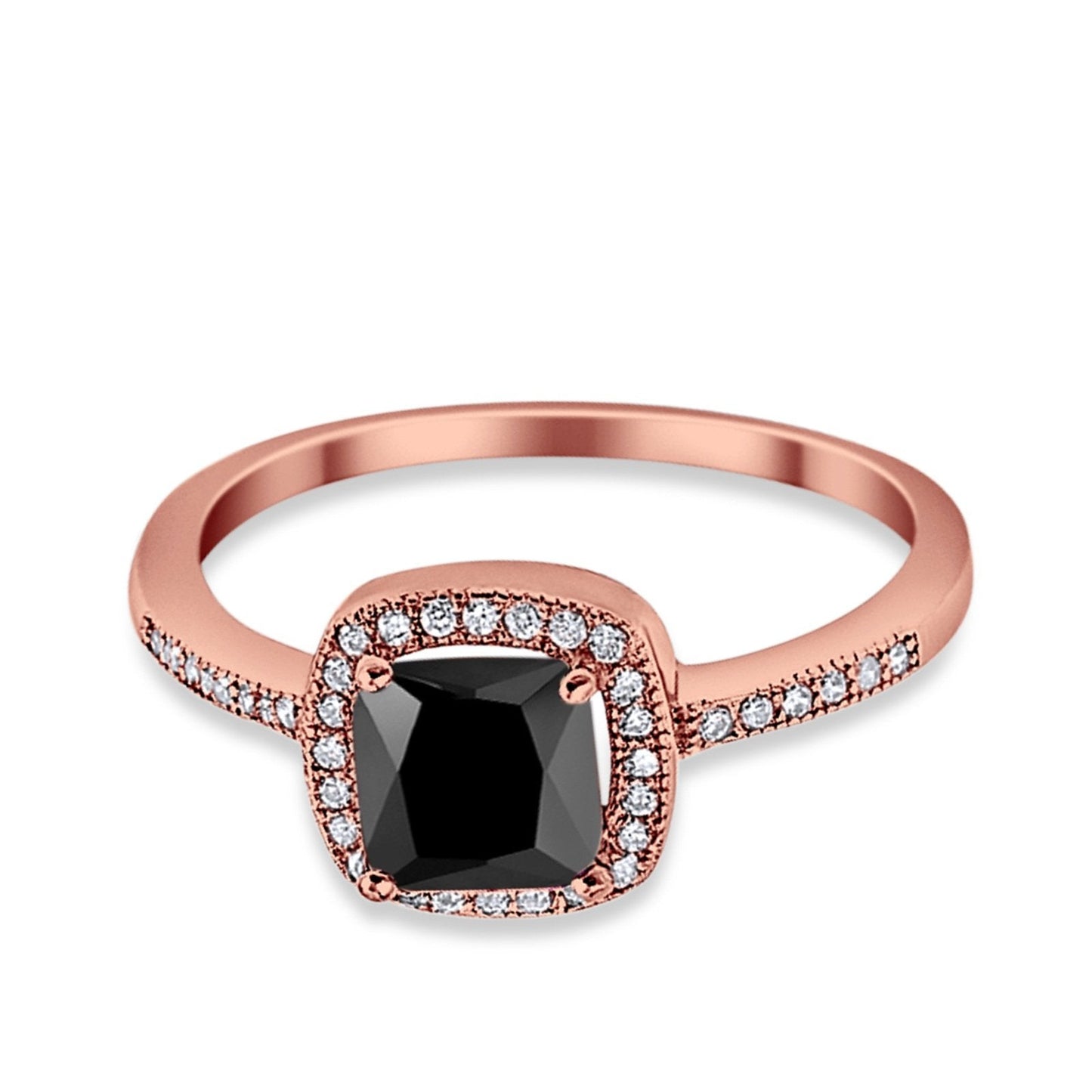 Halo Accent Engagement Ring Rose Tone, Simulated Black CZ