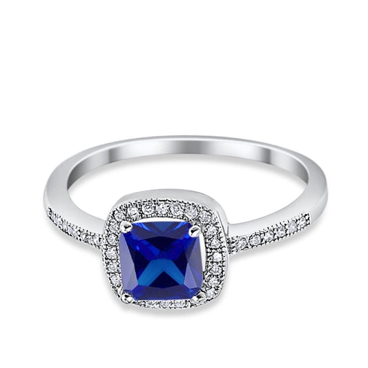 Halo Accent Engagement Ring Simulated Blue Sapphire CZ