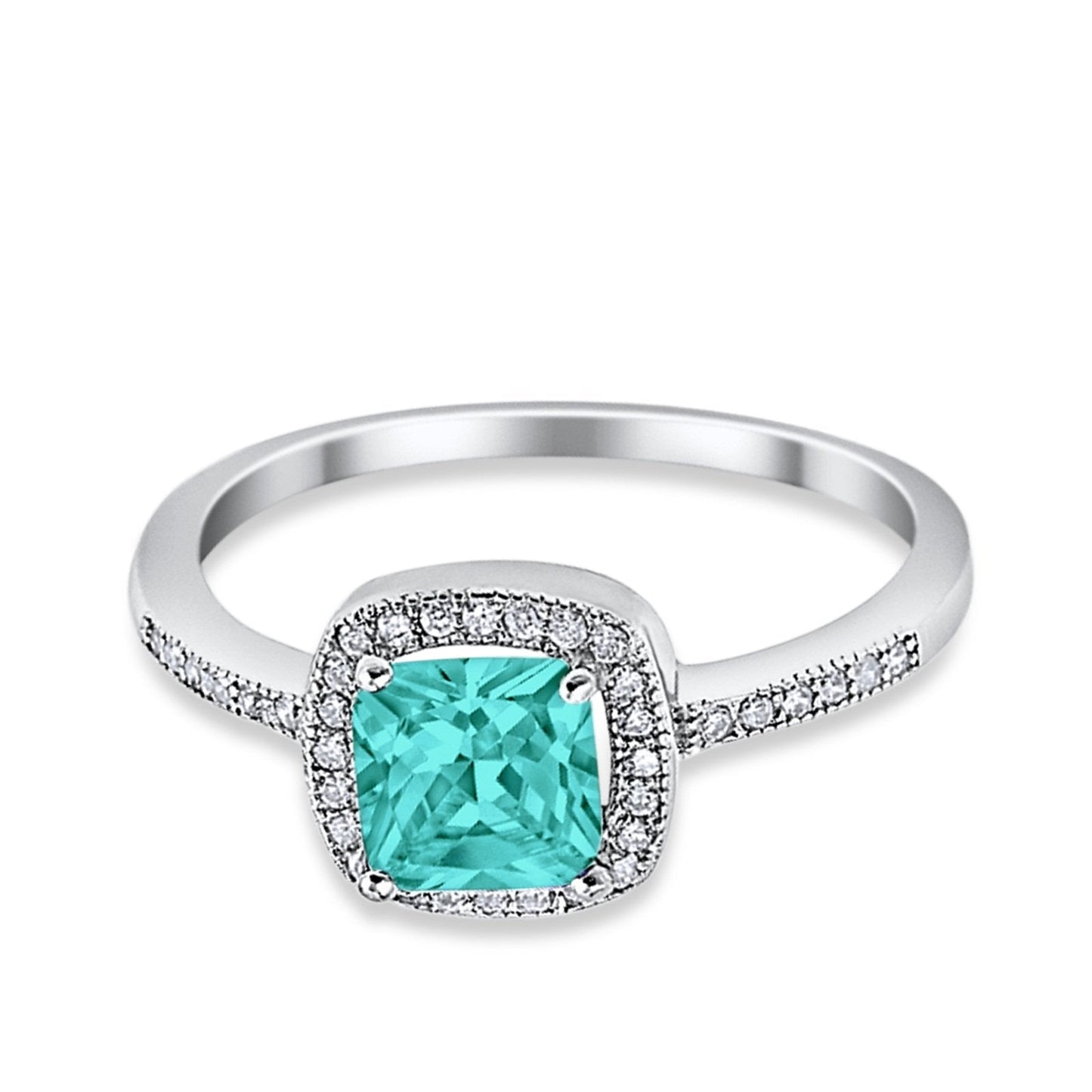 Halo Accent Engagement Ring Simulated Paraiba Tourmaline CZ