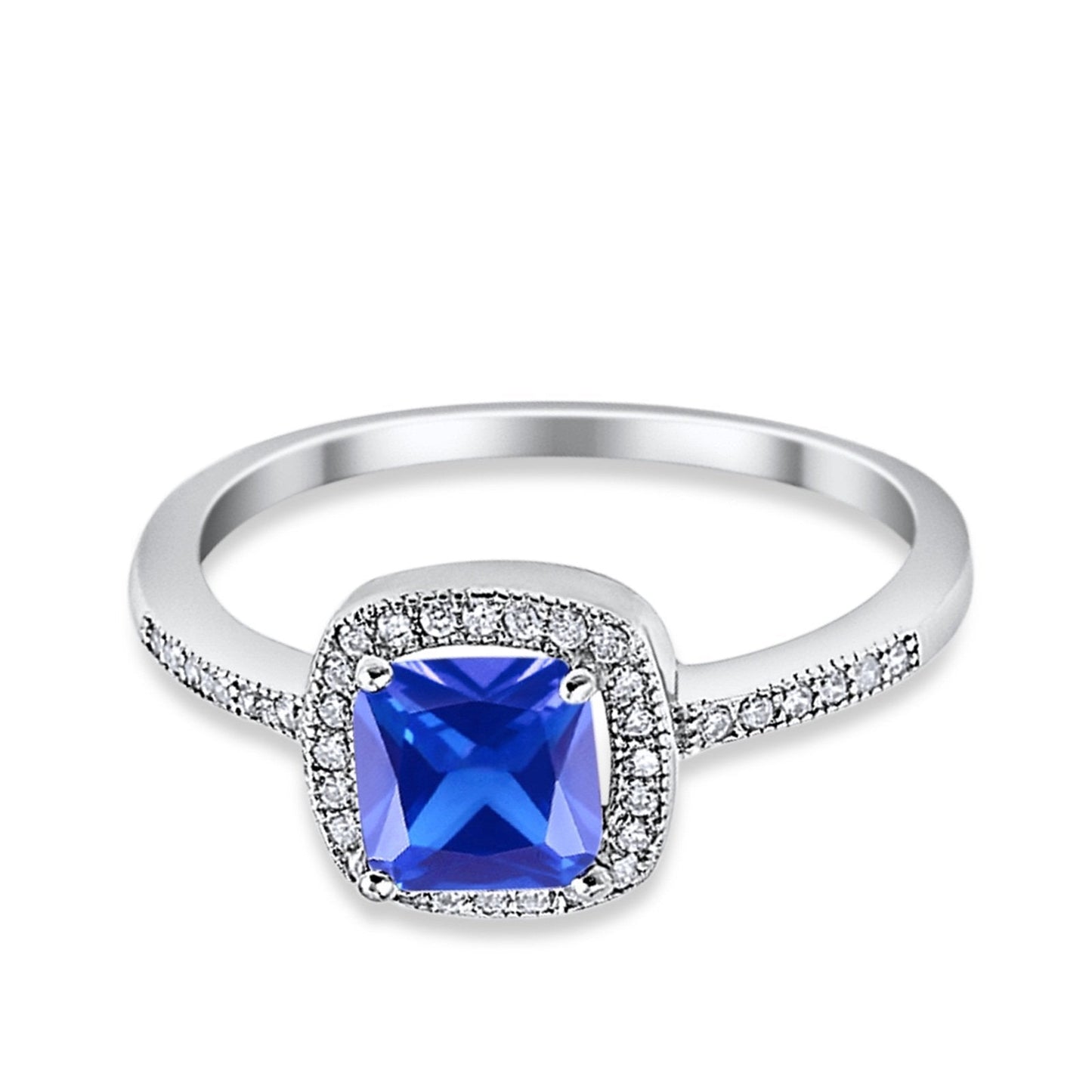 Halo Accent Engagement Ring Simulated Tanzanite CZ