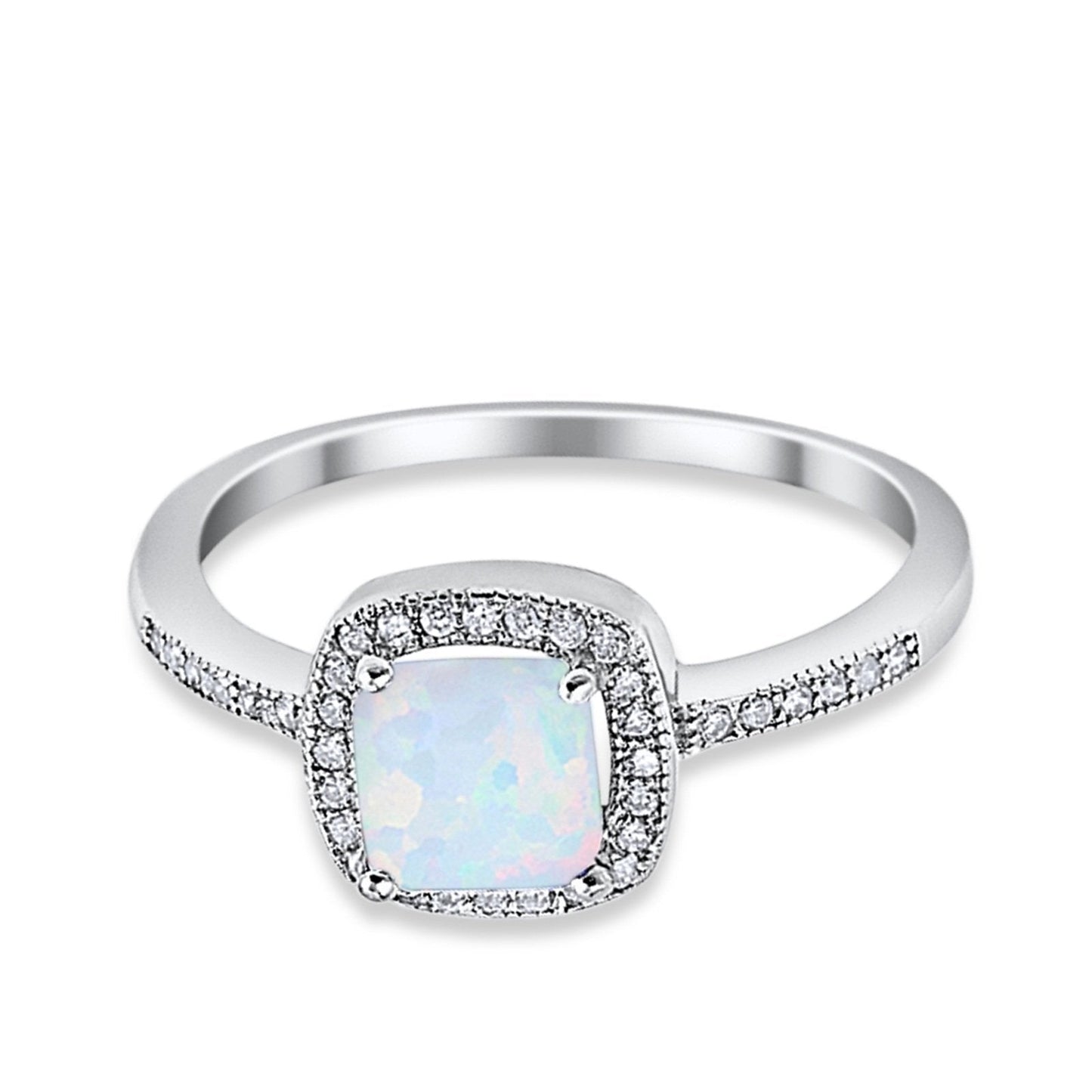 Halo Accent Engagement Ring Lab Created White Opal