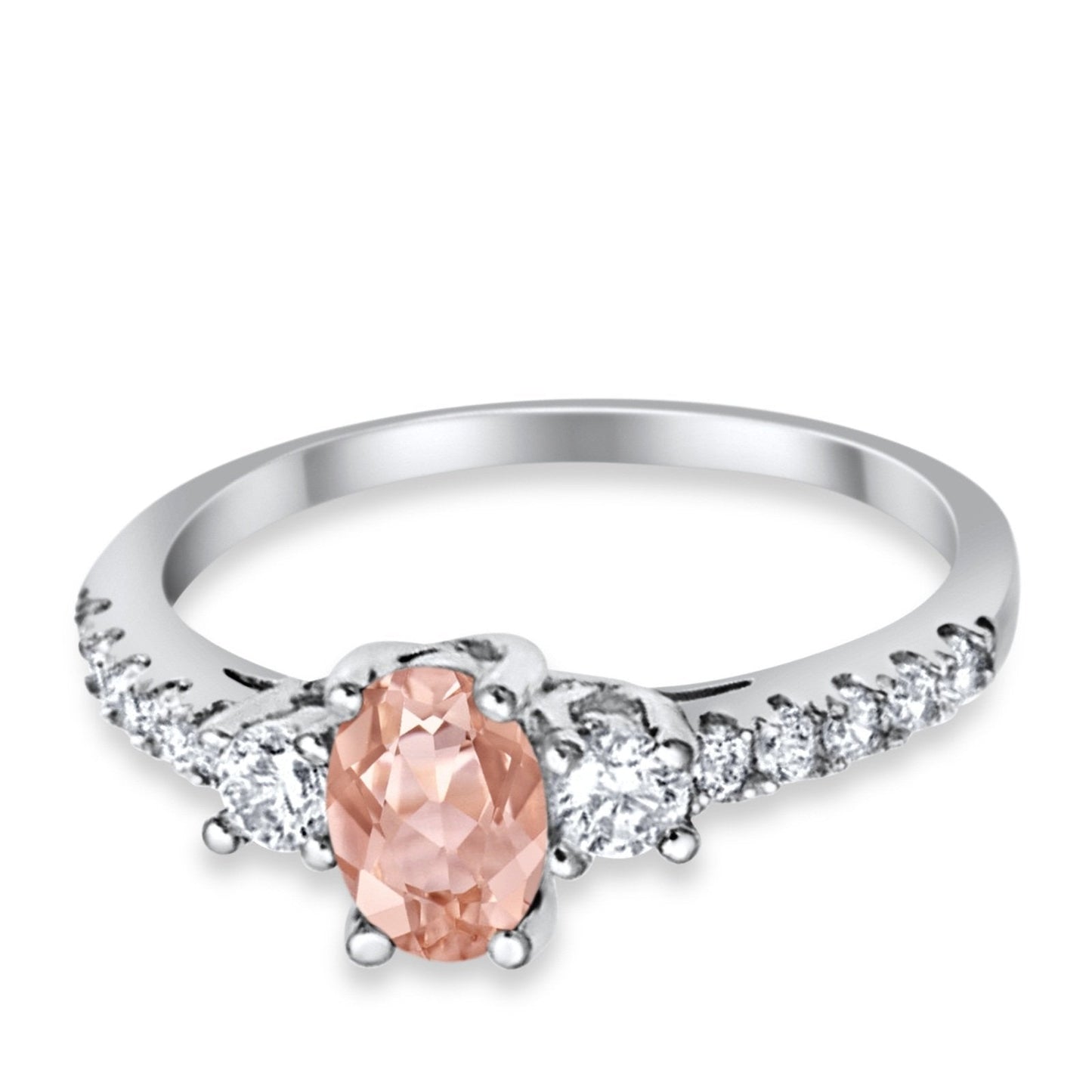 Accent Oval Simulated Morganite CZ Wedding Ring