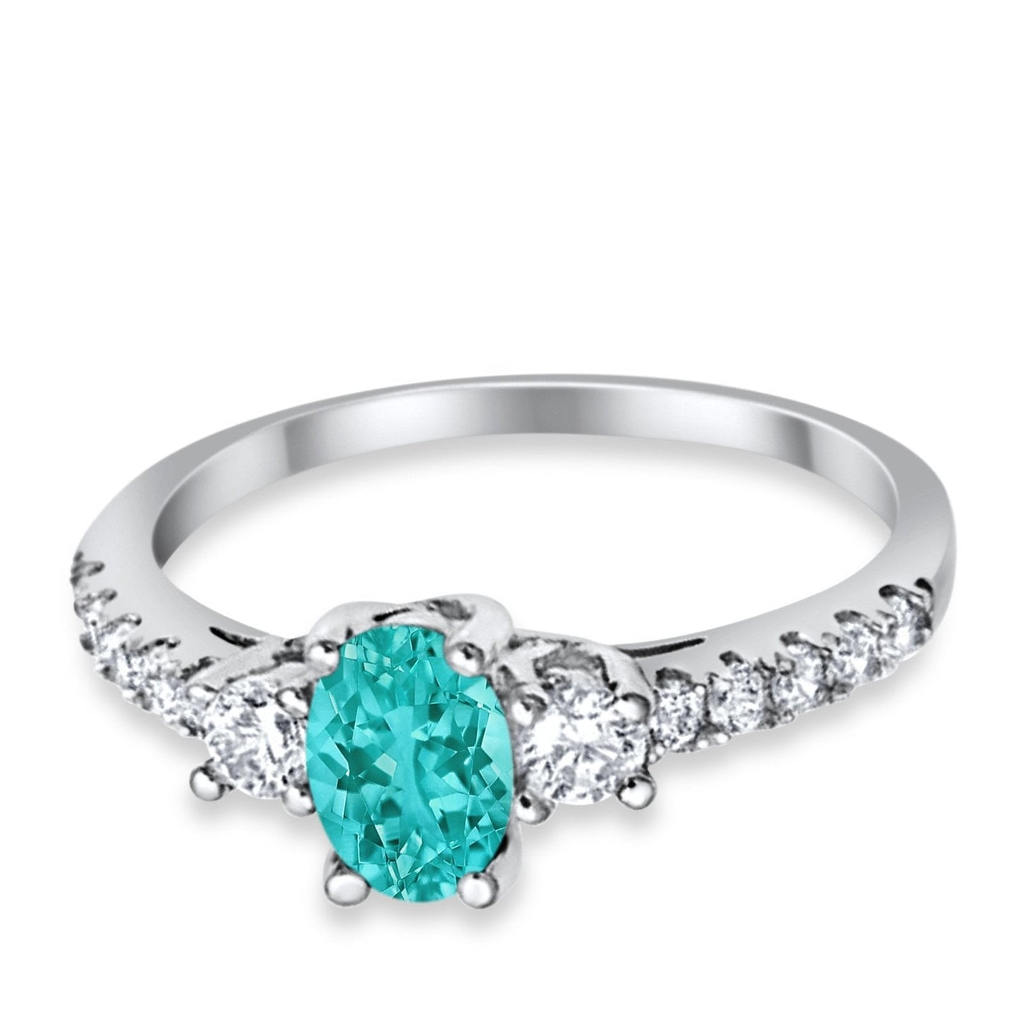 Accent Oval Simulated Paraiba Tourmaline CZ Wedding Ring