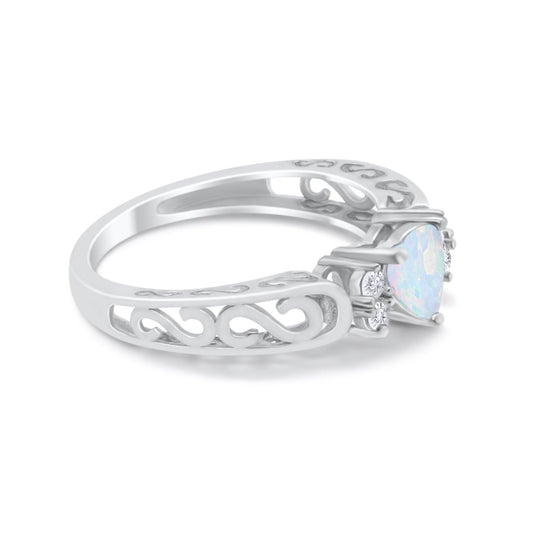 Filigree Heart Promise Wedding Ring Lab Created White Opal