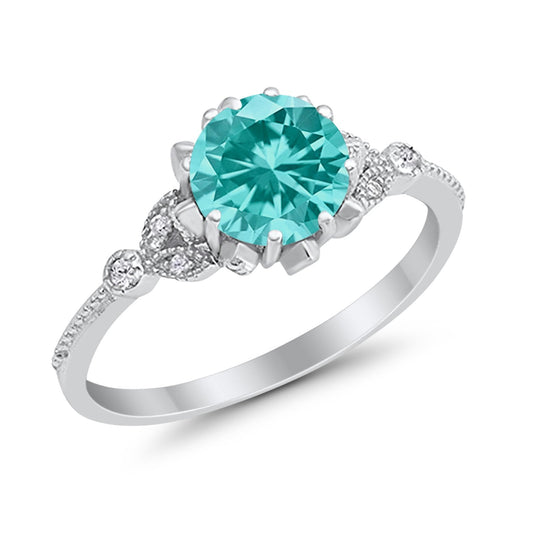 Art Deco Fashion Ring Round Simulated Paraiba Tourmaline CZ