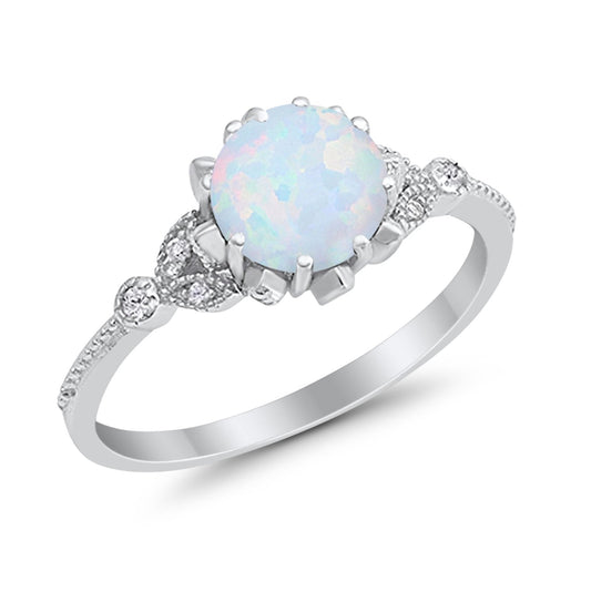 Art Deco Design Fashion Ring Lab Created White Opal