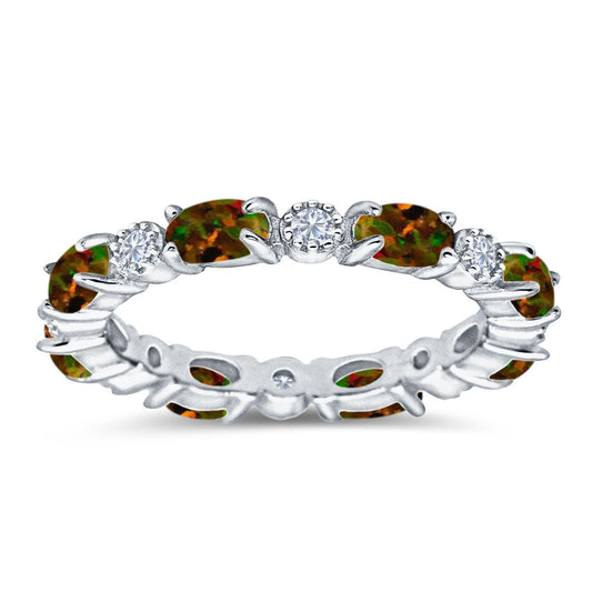 Full Eternity Stackable Band Ring Oval Lab Created Black Opal