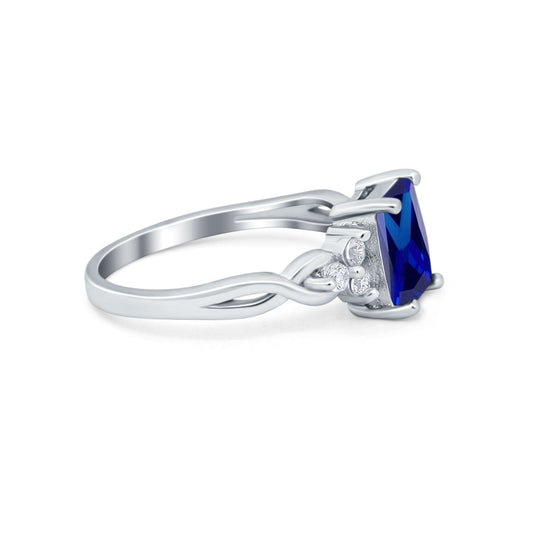 Emerald Cut Wedding Bridal Ring Simulated Blue Sapphire CZ