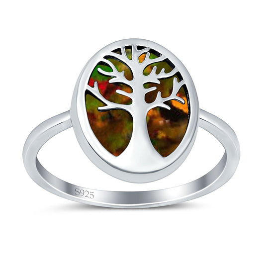 Oval Lab Created Black Opal Tree Of Life Ring