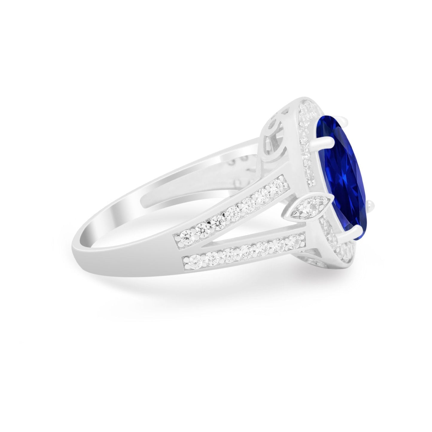 Art Deco Split Shank Engagement Bridal Ring Simulated Blue Sapphire CZ