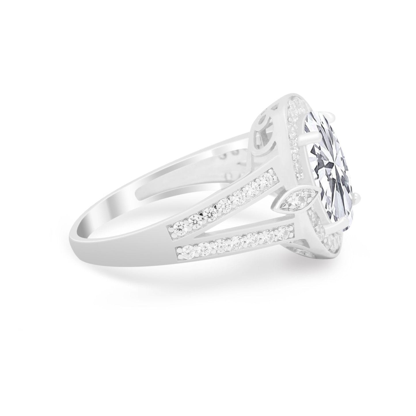 Art Deco Split Shank Engagement Bridal Ring Simulated Cubic Zirconia