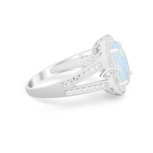 Art Deco Split Shank Lab Created White Opal Engagement Bridal Ring