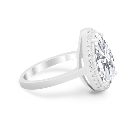 Halo Teardrop Wedding Ring Pear Simulated Cubic Zirconia