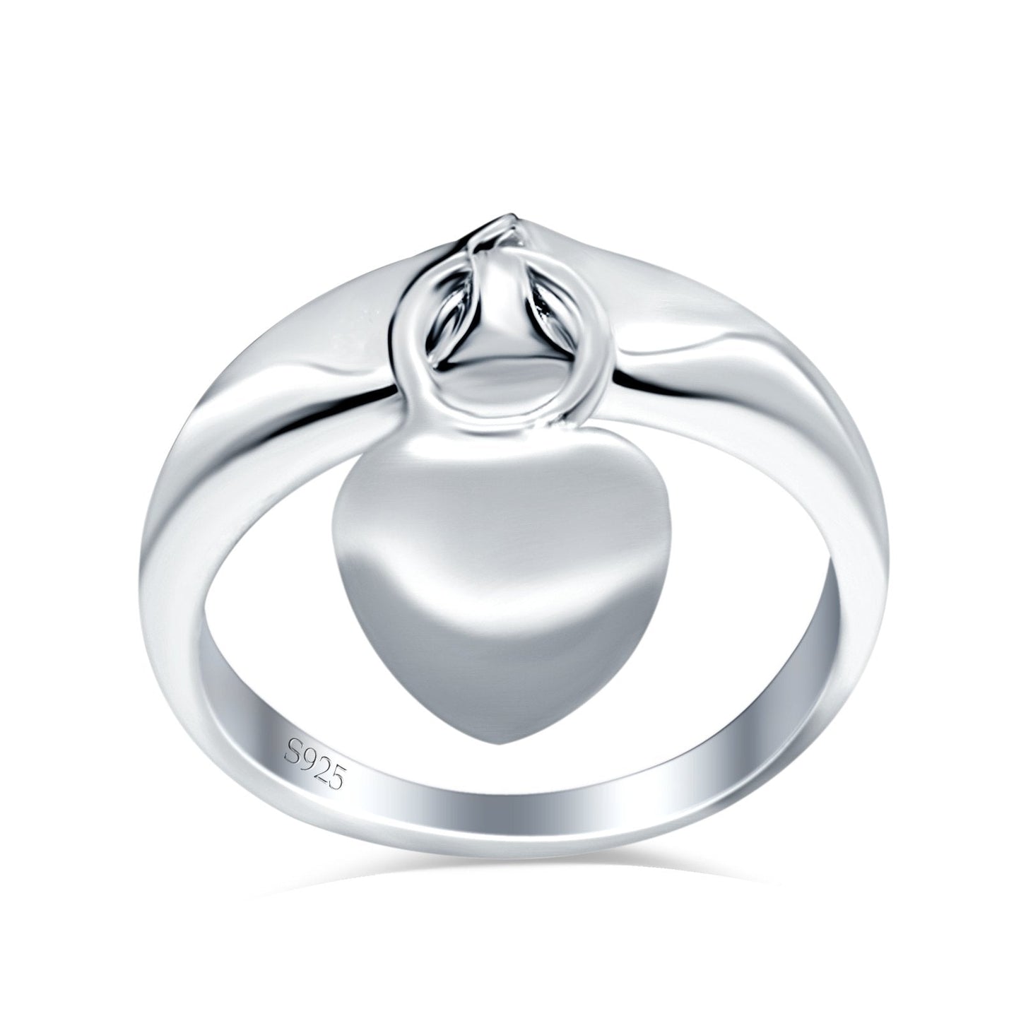 Heart Promise Charm Plain Ring Oxidized Band