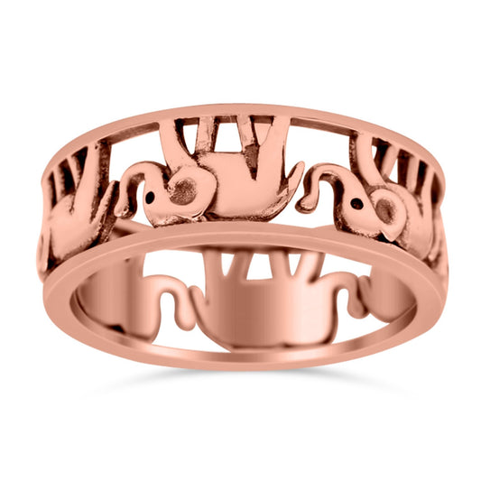 Elephant Oxidized Band Solid Rose Tone Thumb Ring (7mm)