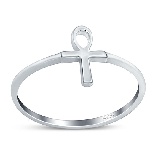 Ankh Band Rhodium Plated Ring (10mm)