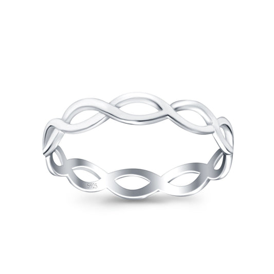 Full Eternity Infinity Braided Crisscross Rhodium Plated Band Ring