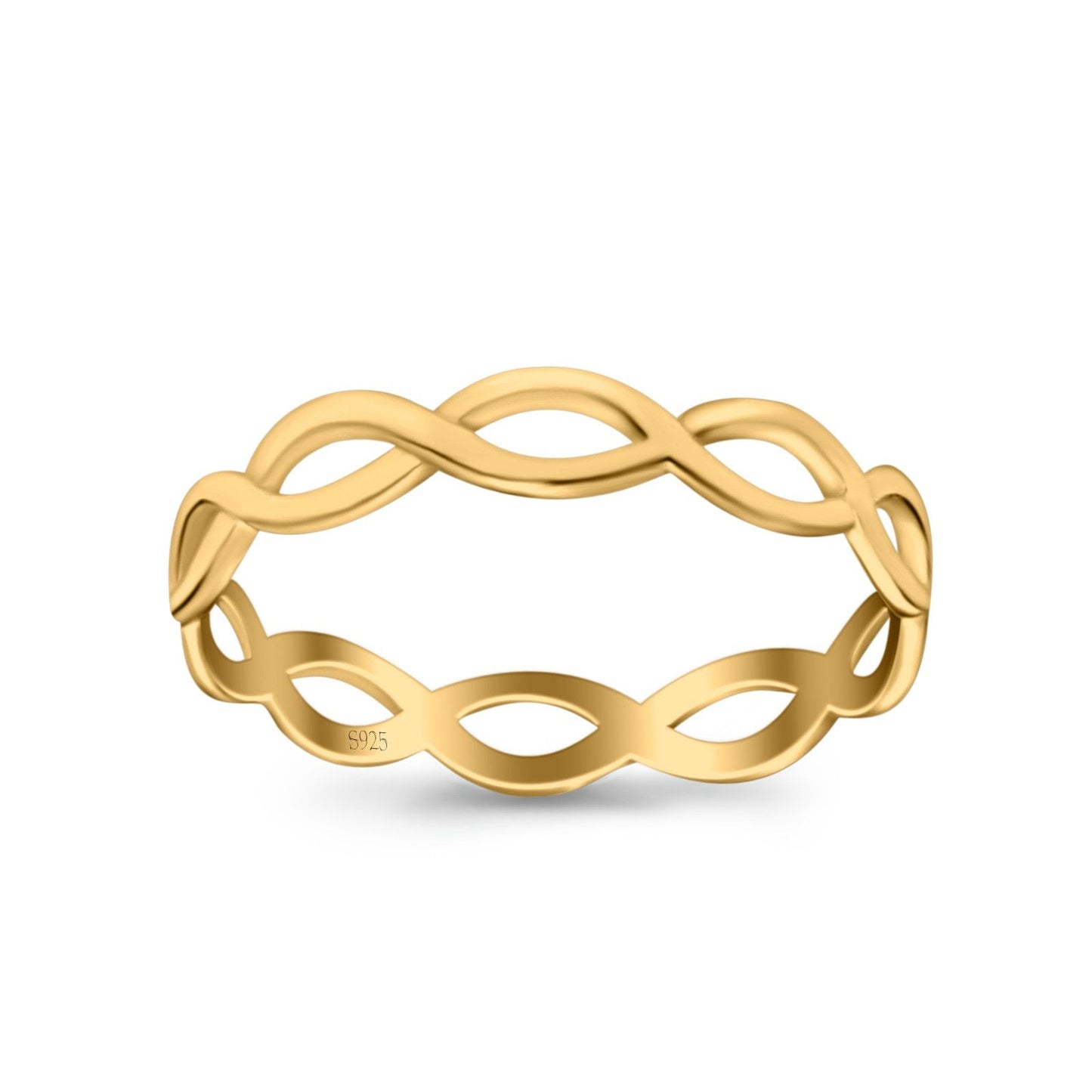 Full Eternity Infinity Braided Crisscross Yellow Tone Band Ring (3mm)