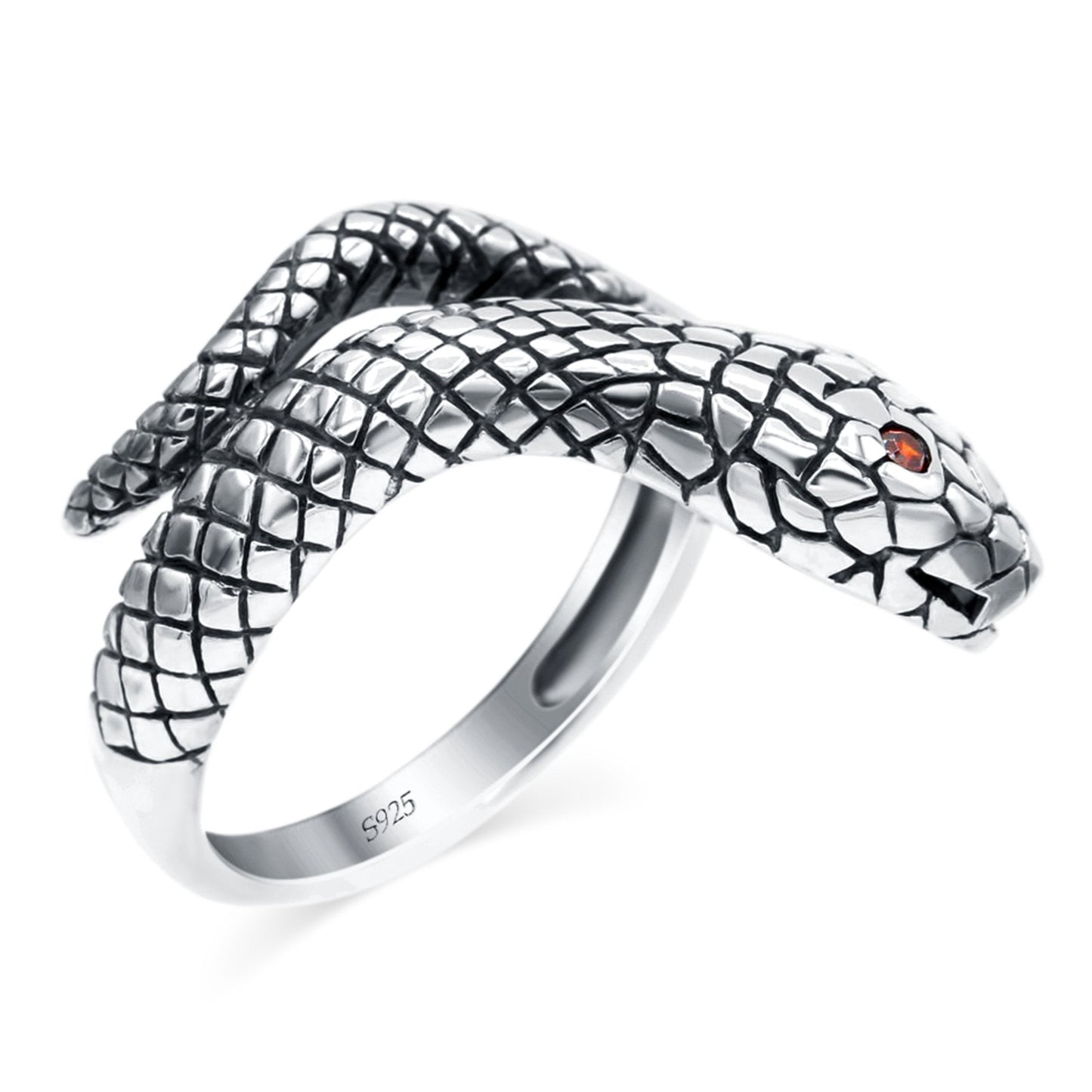 Snake Ring Oxidized Band Solid Simulated Garnet CZ (17mm)