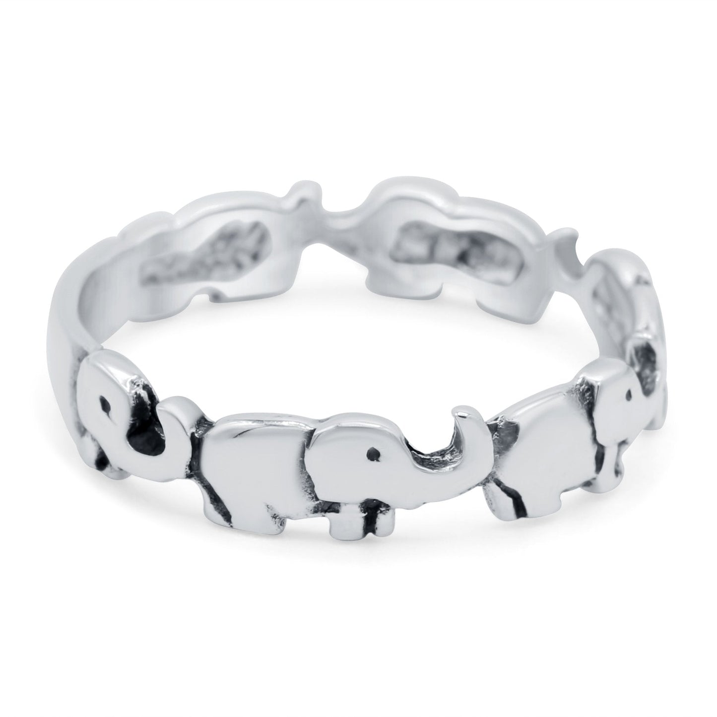 Elephants Oxidized Band Thumb Ring (4mm)