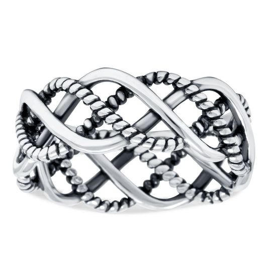 Celtic Weave Crisscross Braid Ring Oxidized Band (7mm)