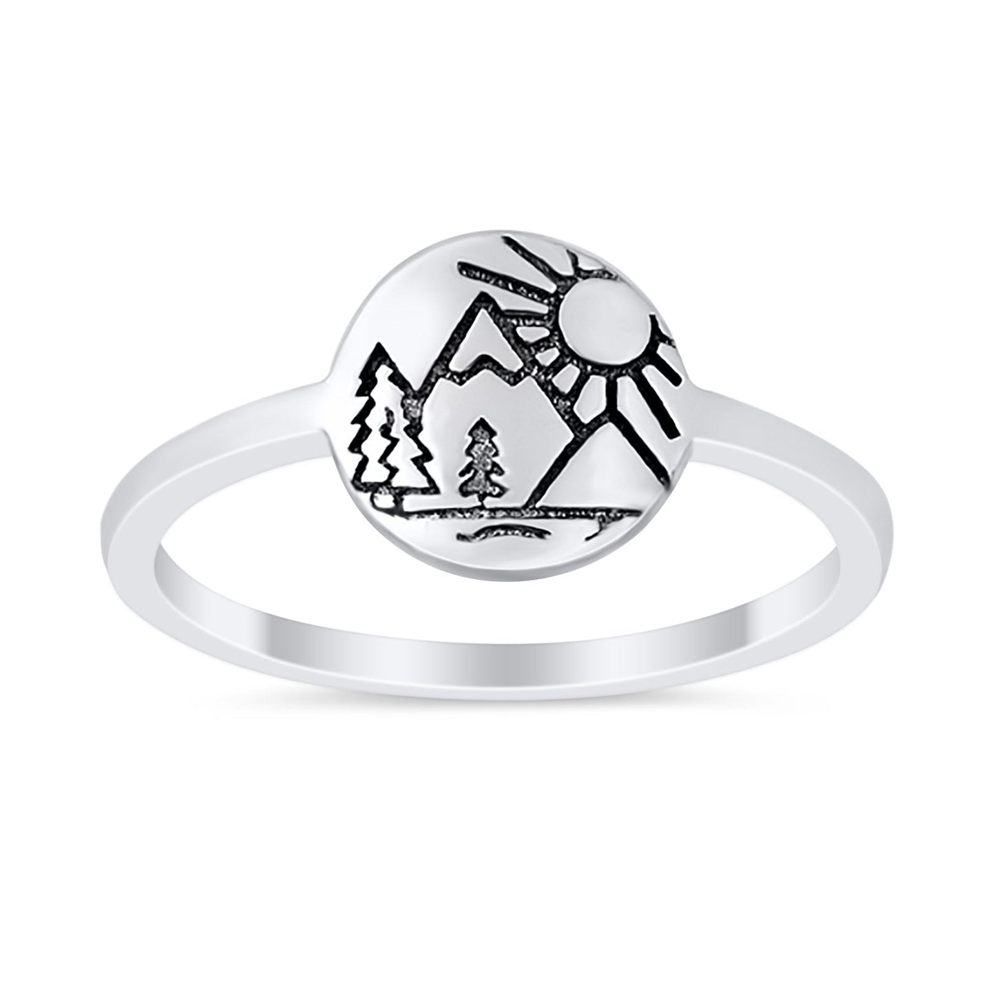 Sun Trees With Mountain Nature Inspired Dainty Thumb Ring