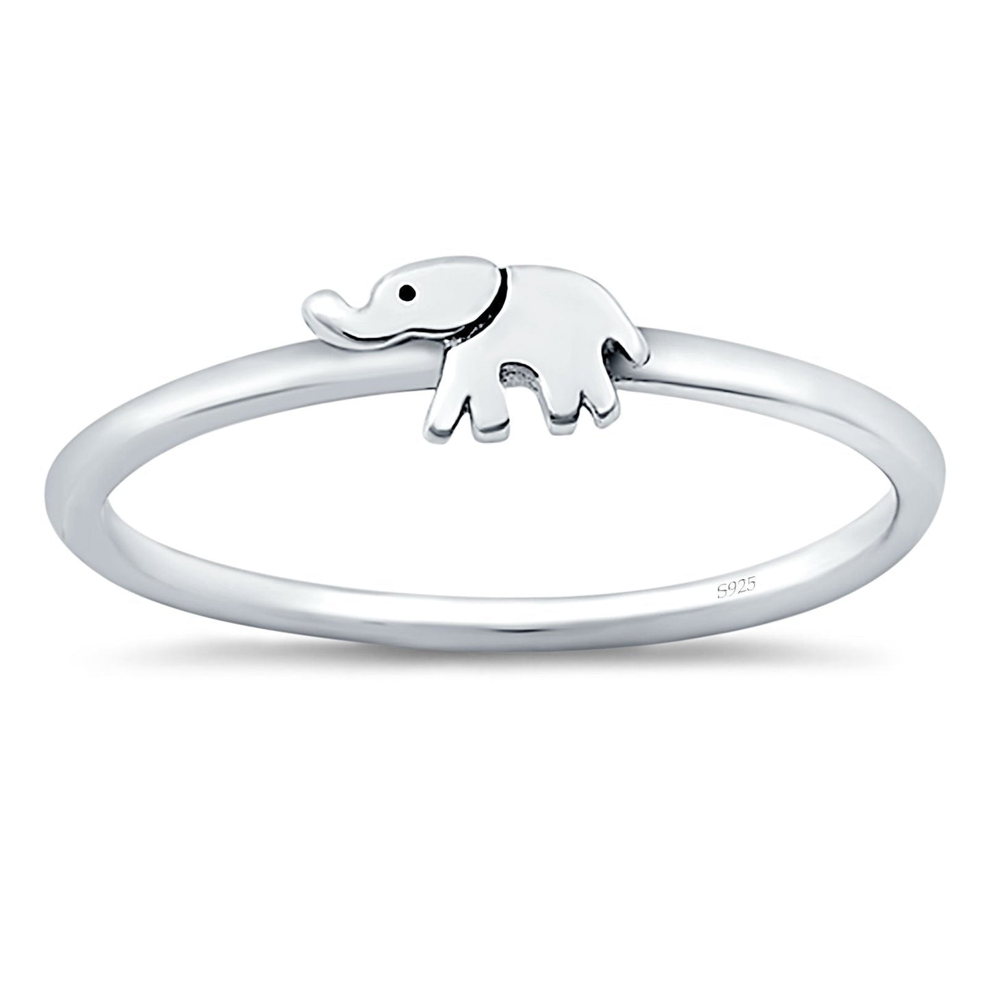 Petite Dainty Elephant Band Rhodium Plated Ring