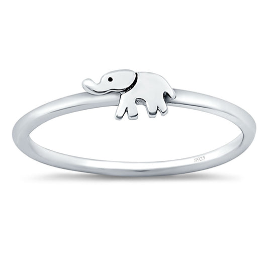 Petite Dainty Elephant Band Rhodium Plated Ring