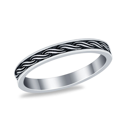 Braide Thin Wave Designer Oxidized Fashion Band Ring