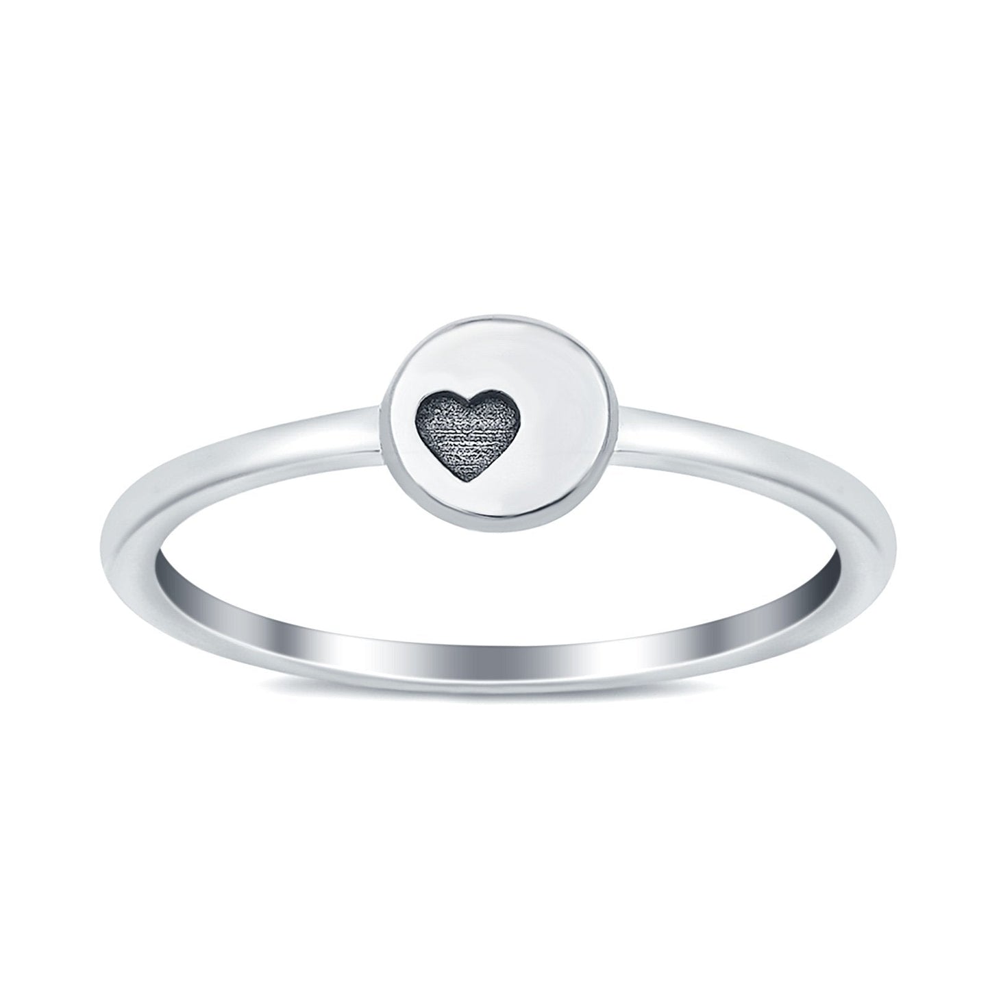 Round Heart Engraved Oxidized Ring