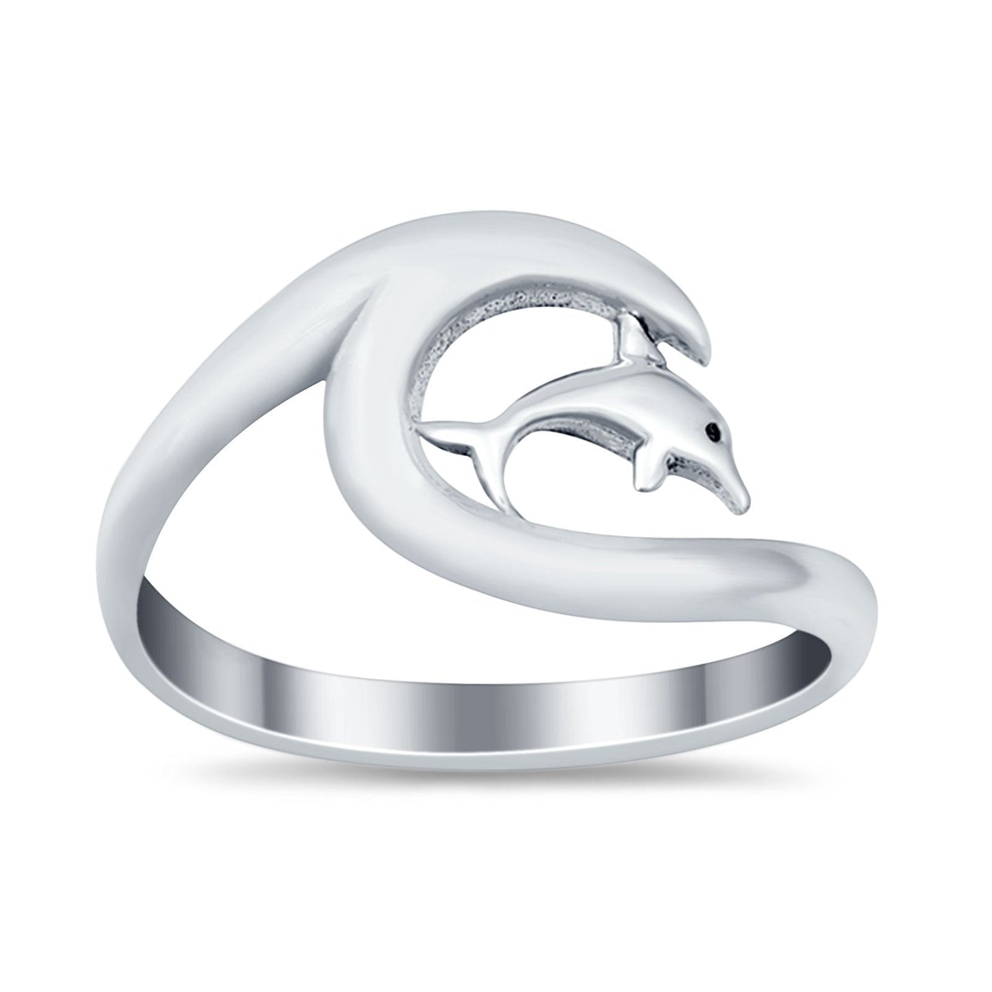 Wave Dolphin Ocean Summer Round Band Ring